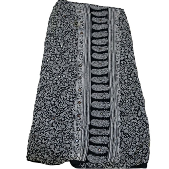 Rene Derhy Black & White Wrap Skirt Mirrored Beads Rayon Vintage LG - Picture 1 of 12